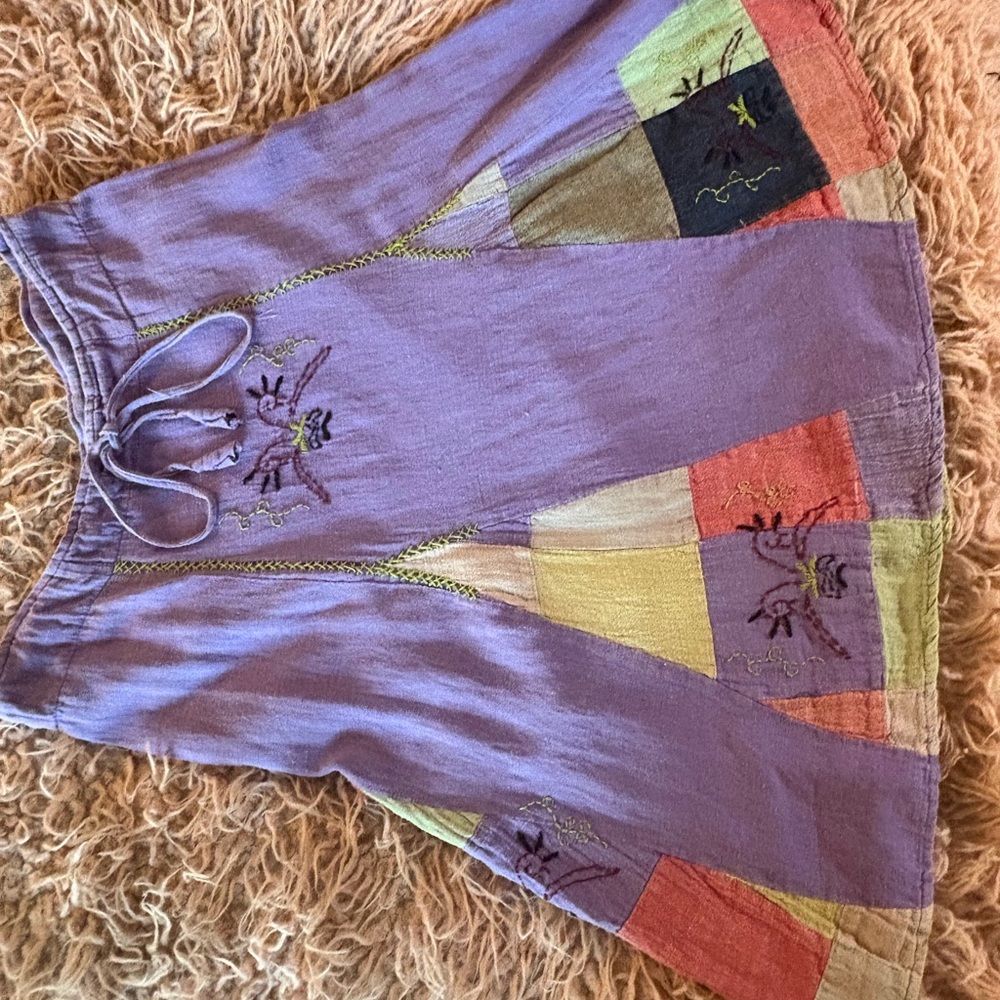 Embroidered Patchwork Skirt - Purple and Multicolor